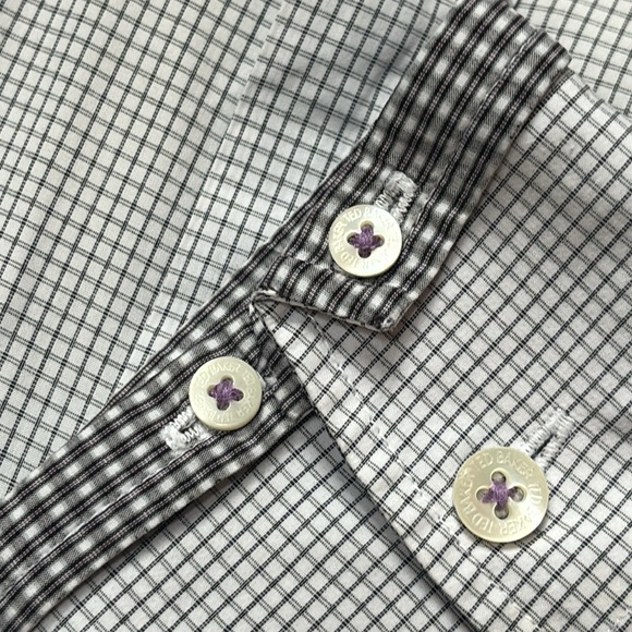 Ted Baker Dress Shirt Cuff Trims White Black Grid - Picture 4 of 8